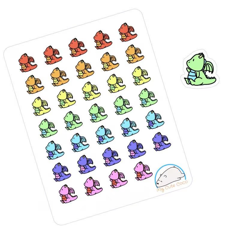 Adorable Dragon Planner Stickers | Kawaii Fantasy Icons for Crafts and Projects