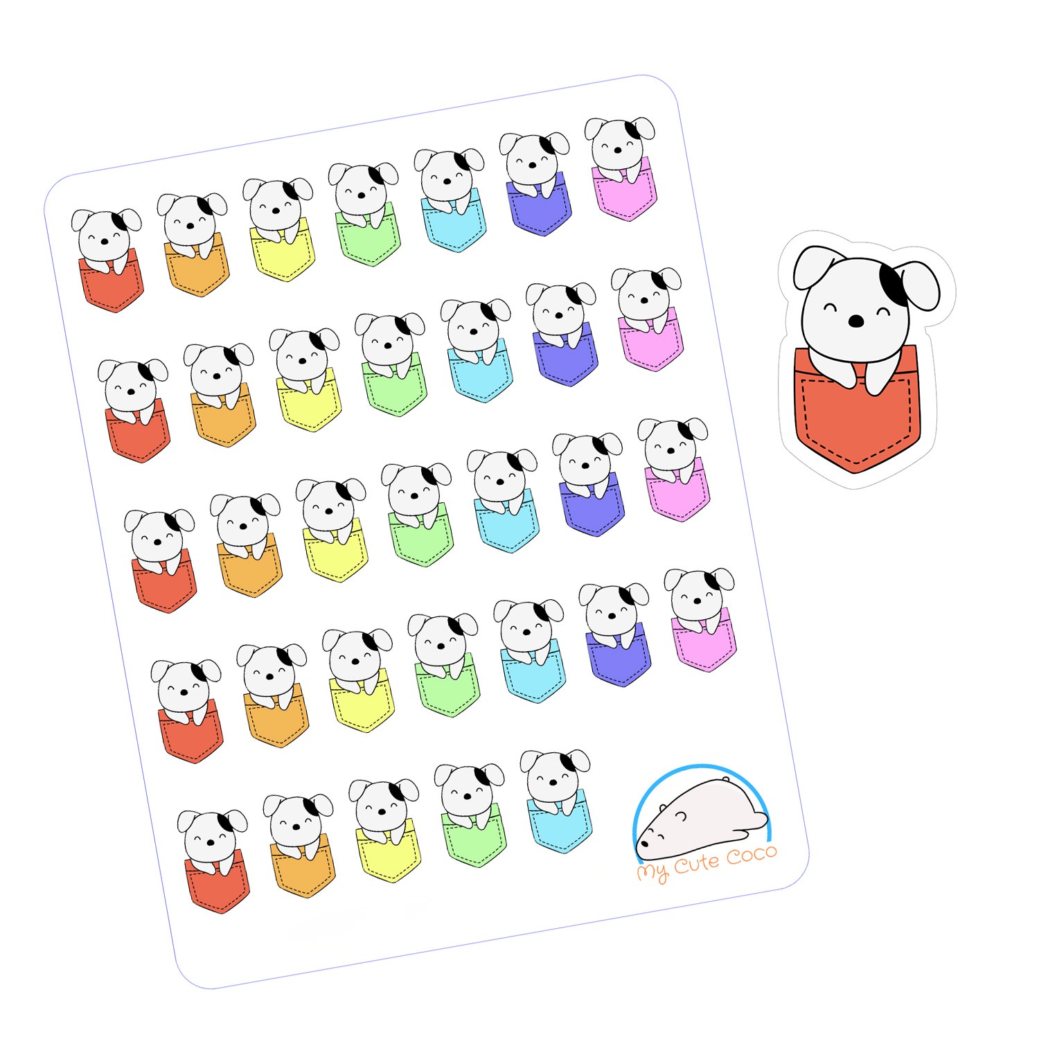 Adorable Pup in a Pocket Planner Stickers |Colorful Pup Scrapbooking Icons for Animal Lovers