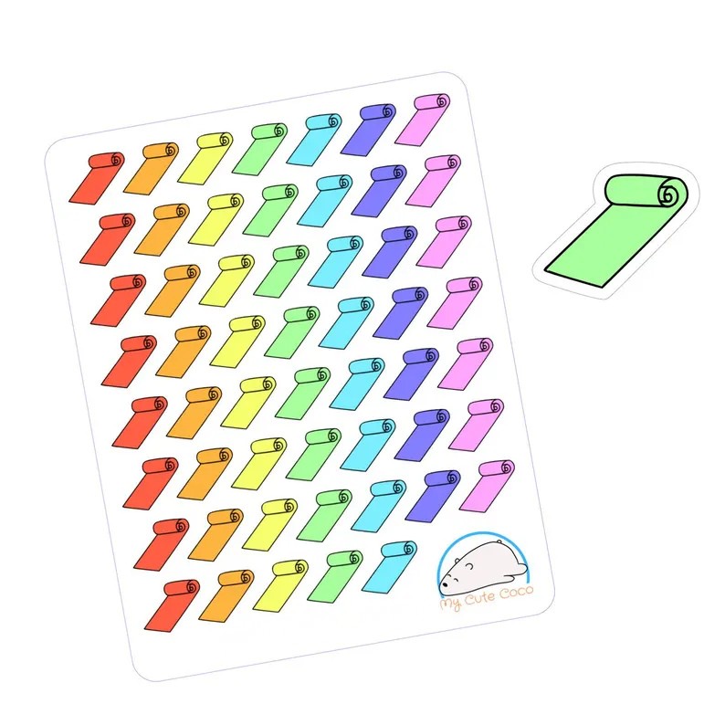 Adorable Yoga Mat Planner Stickers | Colorful Fitness Icons for Scrapbooks, Journals, Crafts, and Creative Projects