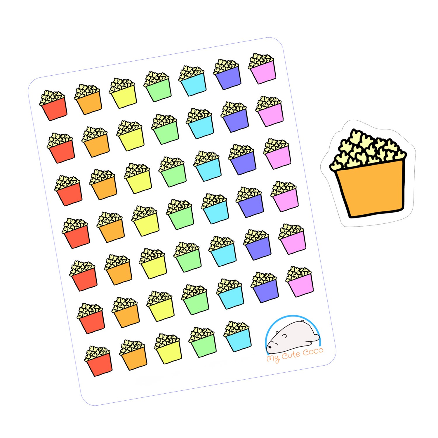 Cute Popcorn Planner Stickers | Fun Food Icons for Scrapbooking, Organizing, & Journaling