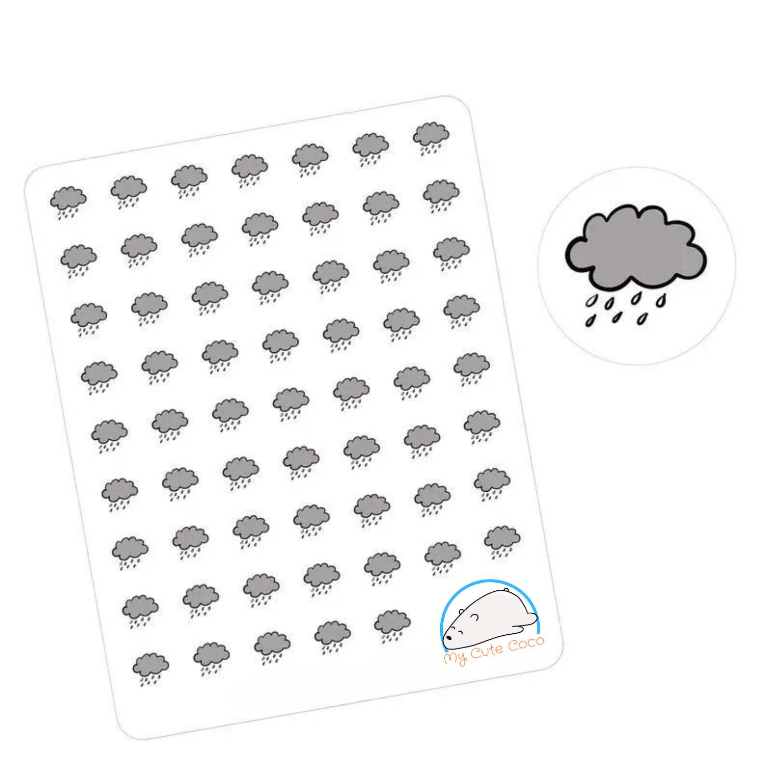 Cute Rainy Cloud Planner Stickers | Weather Icons for Crafts, Scrapbooks, Organizers, Diaries, and Journals