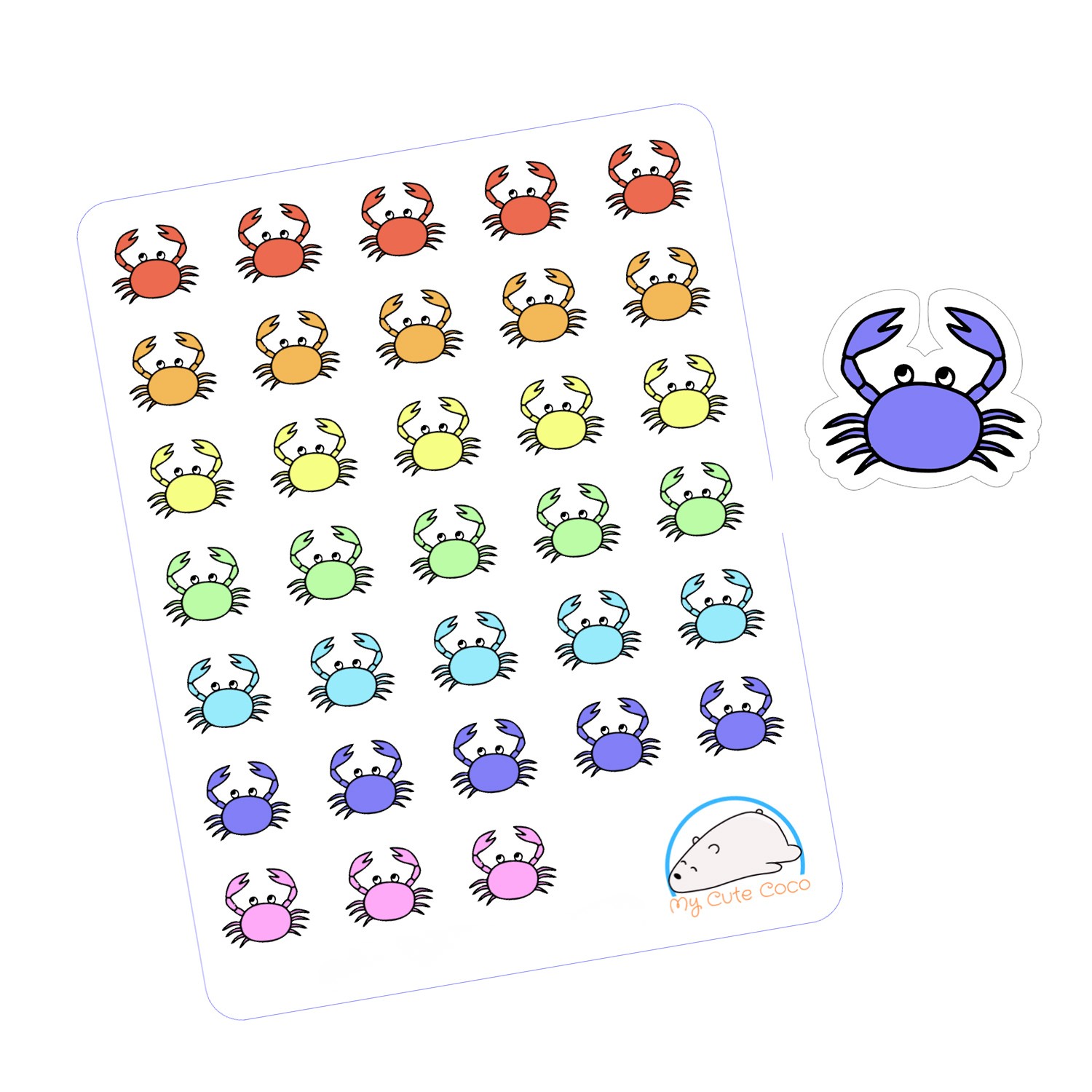 Adorable Crab Planner Stickers - Cute Sea Creature Icons for Scrapbooking, Journaling, Crafting, and Organizing