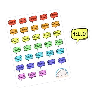 Colorful Speech Bubble Planner Stickers - Hello Text Icons for Organizers, Diaries, Journals, Scrapbooks, and Creative Projects