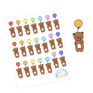Cute Brown Bear Holding Balloon Planner Stickers | Kawaii Scrapbooking & Crafting Decals