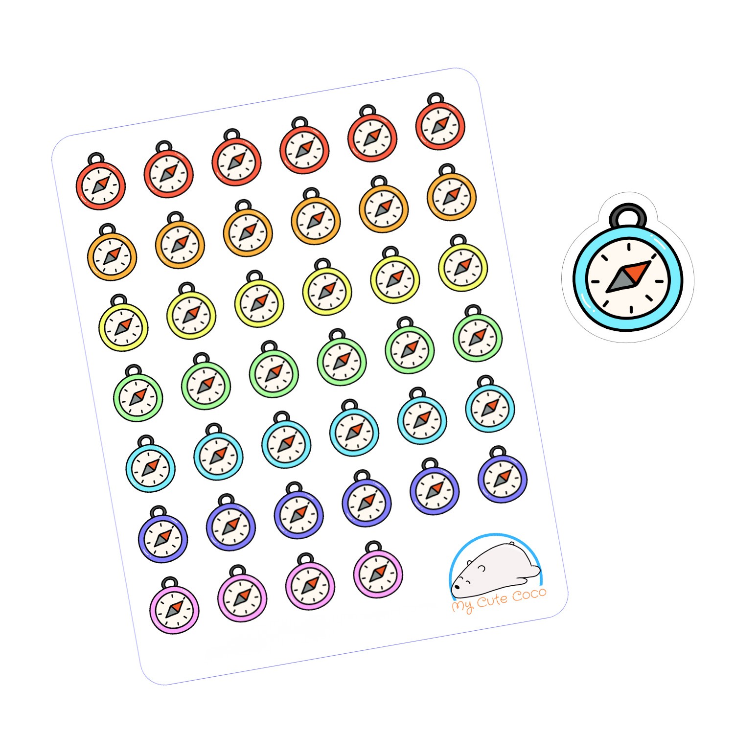 Cute Compass Planner Stickers | Decorative Icons for Scrapbooks, Crafts, Journals, and Organization