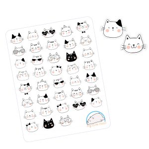 Kawaii Cat Face Planner Stickers | Cute Animal Icons for Journaling & Scrapbooking