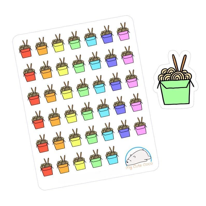 Cute Noodle Takeout Planner Stickers | Foodie Organizing Decals for Journals and Scrapbooks