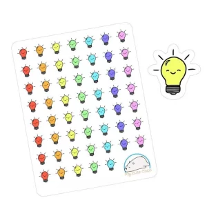 Adorable Light Bulb Planner Stickers | Colorful Icons for Creative Projects, Journals, Scrapbooks, and Crafts