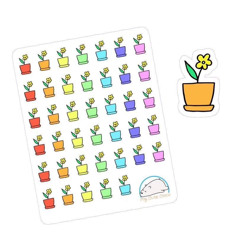 Adorable Floral Pot Planner Stickers | Plant Organizing Icons for Scrapbooking, Journaling, and Crafting
