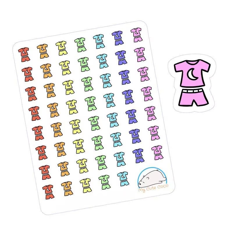 Adorable Pyjamas Planner Stickers | Colorful Clothing Icons for Journals, Diaries, & Scrapbooks