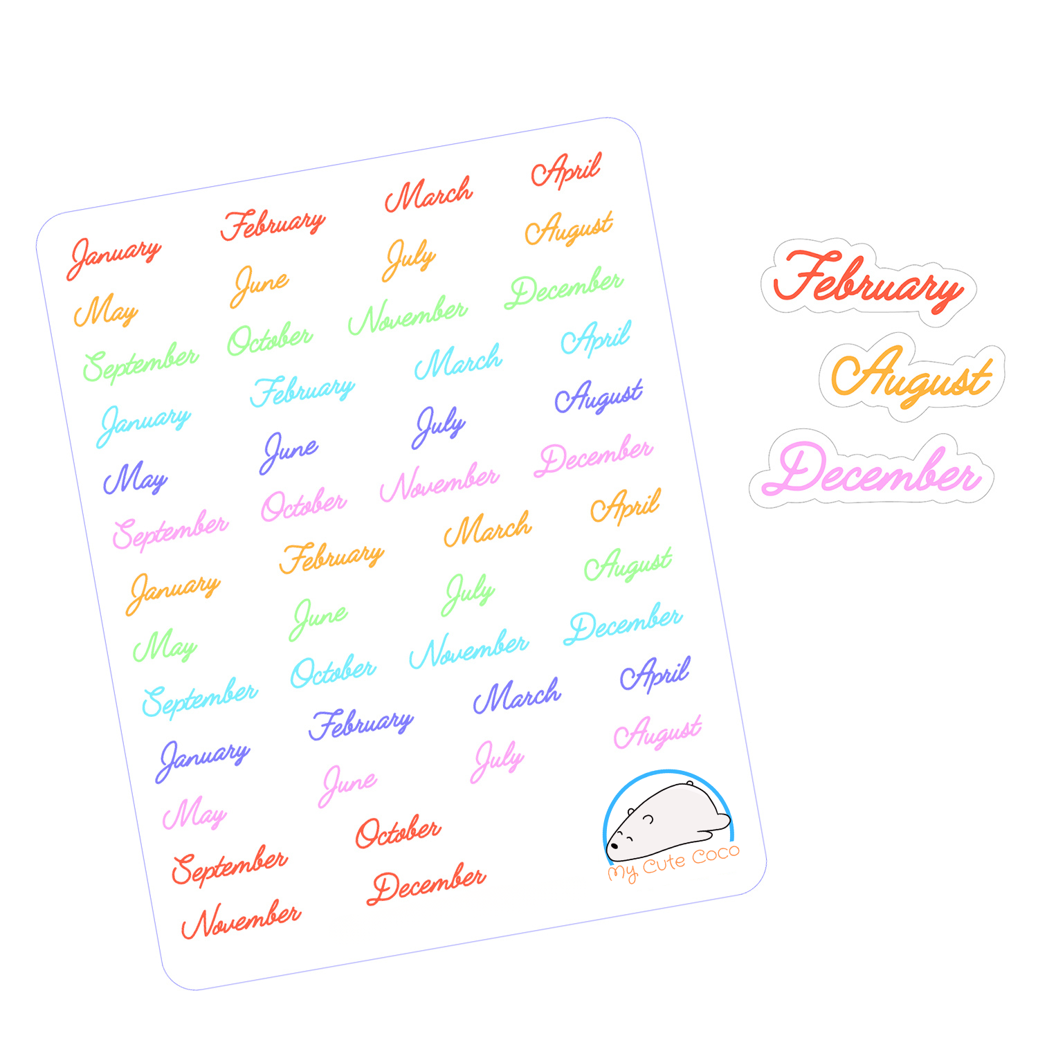 Creative Month Word Planner Stickers | Colorful Font Decals for Organizing, Scrapbooking, Journaling, and Crafting