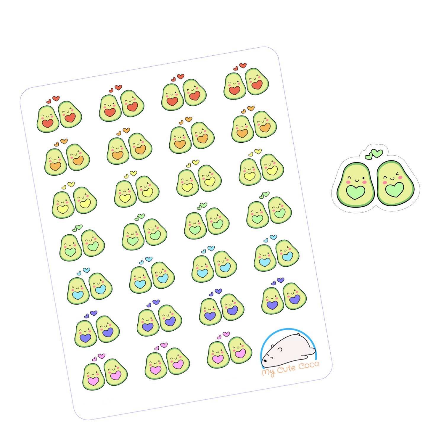Adorable Avocado Love Planner Stickers | Cute Fruit and Romantic Decor for Scrapbooking, Journaling, and Creative Crafting