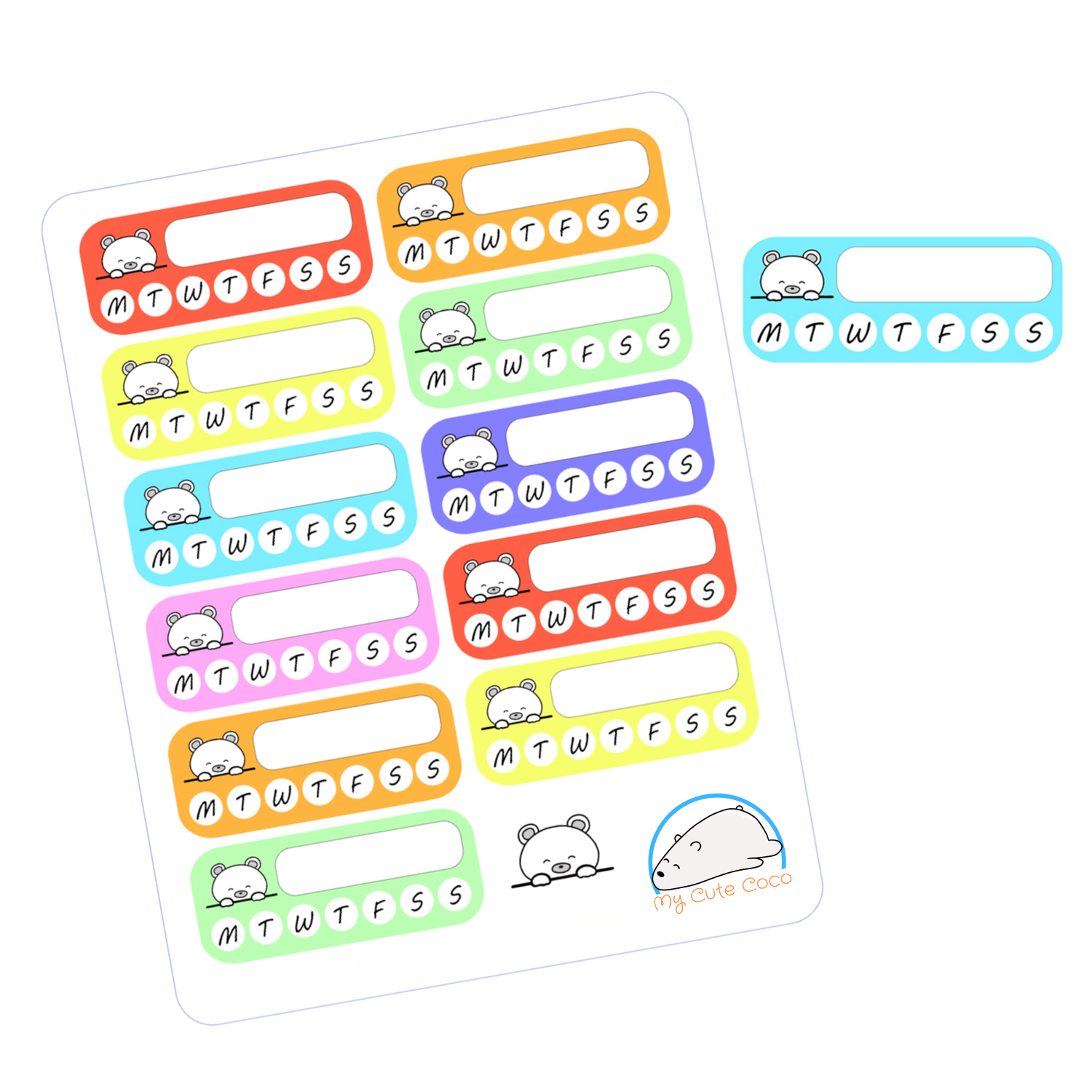 Cute White Bear Habit Tracker Planner Stickers | Colorful Animal Trackers for Organizing, Scrapbooking, Journaling, and Crafting