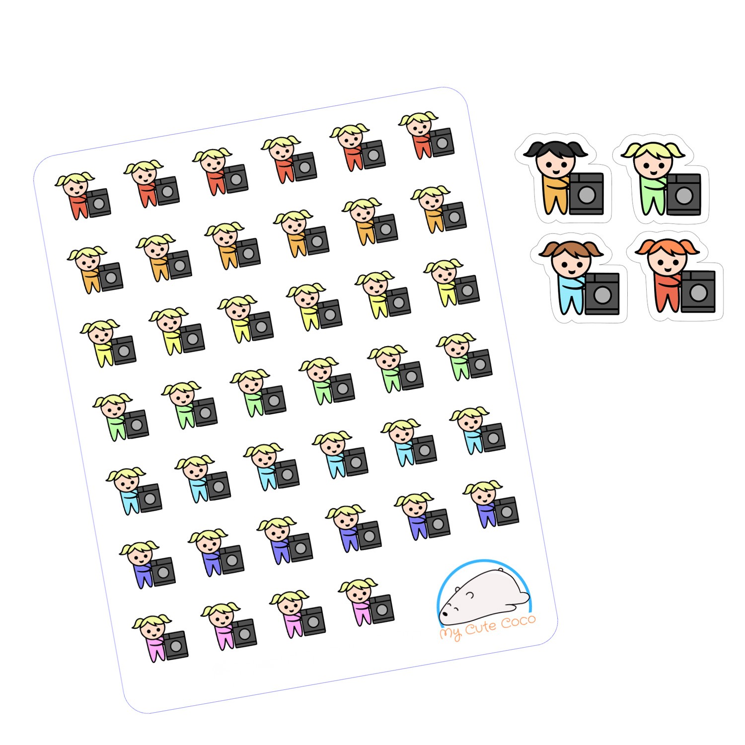 Cute Girl Laundry Planner Stickers | Adorable Chore Icons for Scrapbooks, Organizers, Journals, and Creative Crafts
