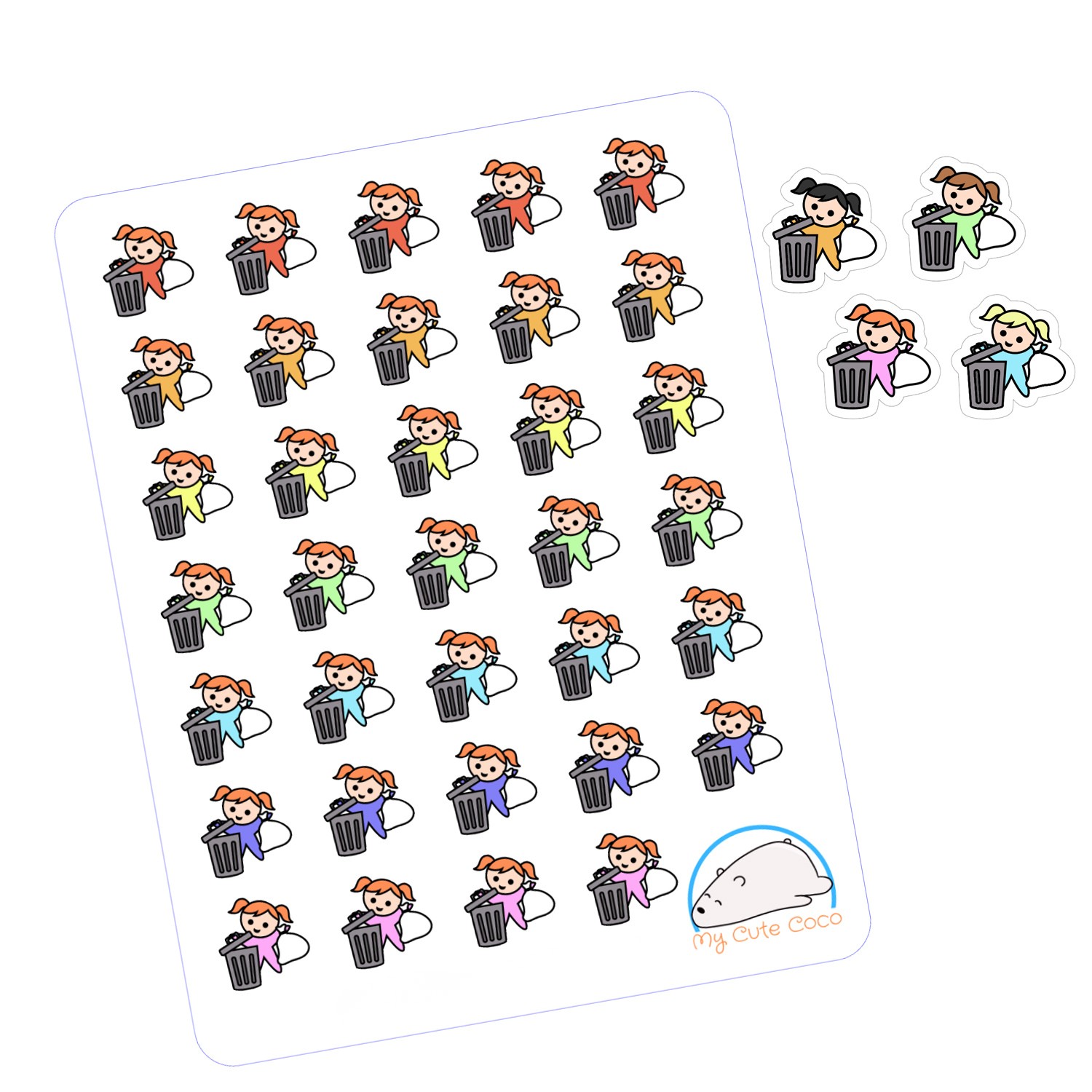 Adorable Girl Garbage Planner Stickers | Cute Girl Decals for Scrapbooking, Journaling, Organizing, and Creative Crafting