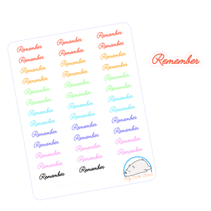 Colorful Remember Text Planner Stickers | Grogeous Script Font Icons for Calendars, Scrapbooks, Organizers, and Crafts