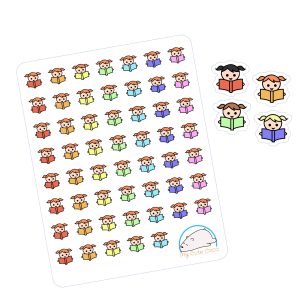 Cute Girl Reading Planner Stickers | Adorable Girl Icons Scrapbooks, Organizers, Diaries, Journals, and Projects