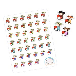 Cute Girl Medicine Planner Stickers | Adorable Chore Icons for Scrapbooks, Organizers, Diaries, Journals, and Projects