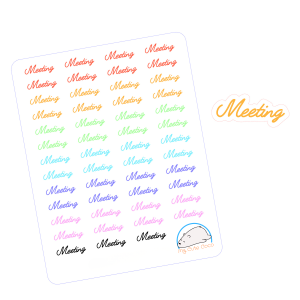 Colorful Meeting Word Planner Stickers | Creative Font Icons for Scrapbooks, Organizers, Diaries, Journals, and Projects