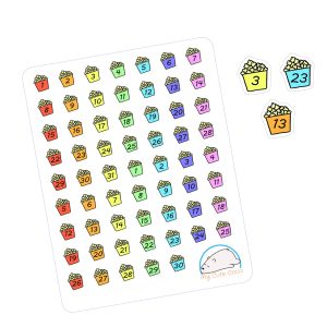 Cute Popcorn Planner Stickers | Adorable Food & Snacks Icons for Scrapbooks, Organizers, Diaries, Journals, and Projects