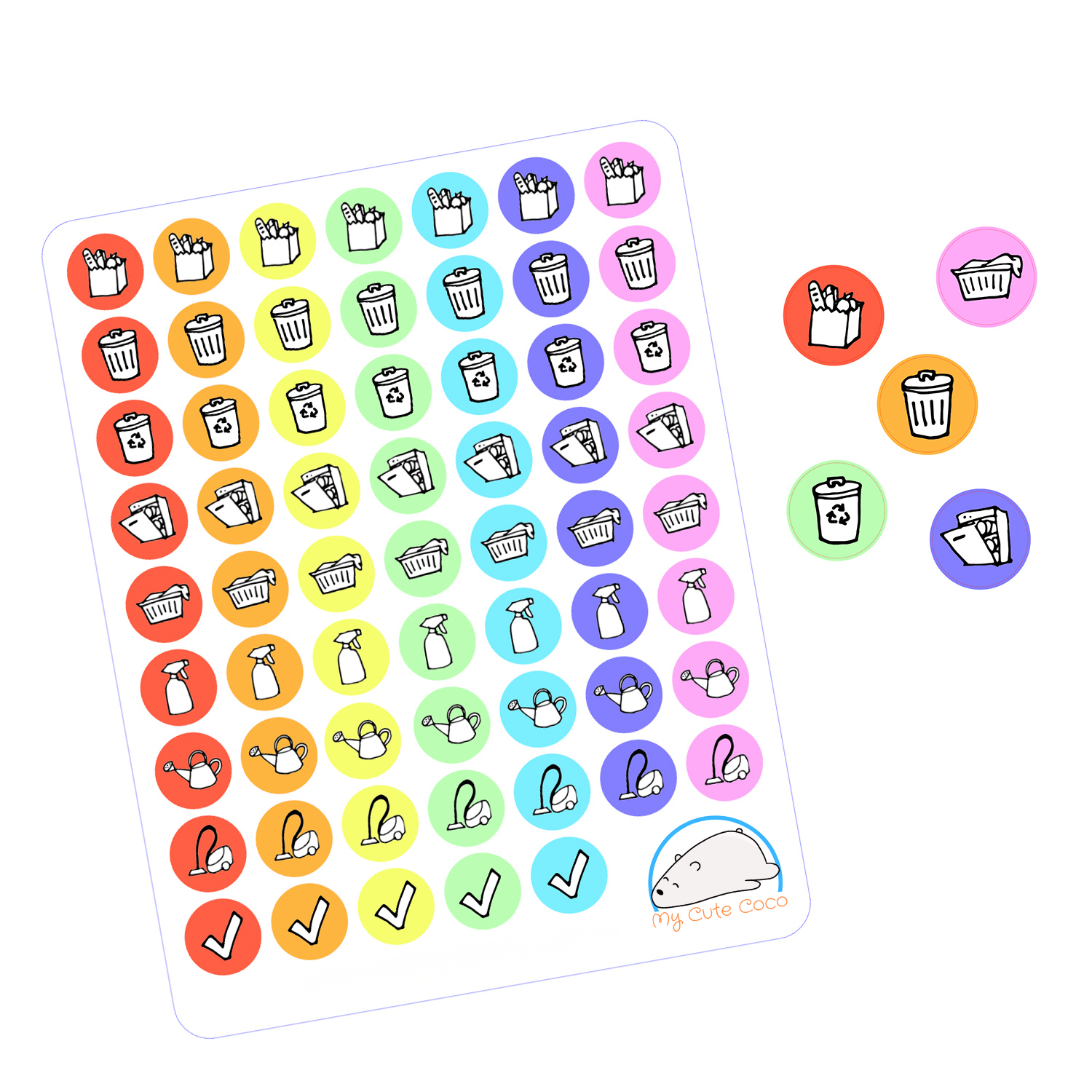 Cute Chore Planner Stickers | Colorful Chore Decals for Scrapbooks, Organizers, Journals, Diaries, and Crafts