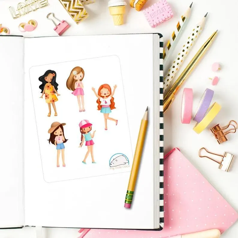 Cute Girl Planner Stickers - Adorable Summer-Themed Icons for Scrapbooks, Journals, Diaries, Crafts, Embellishments, and Organizers - Image 3