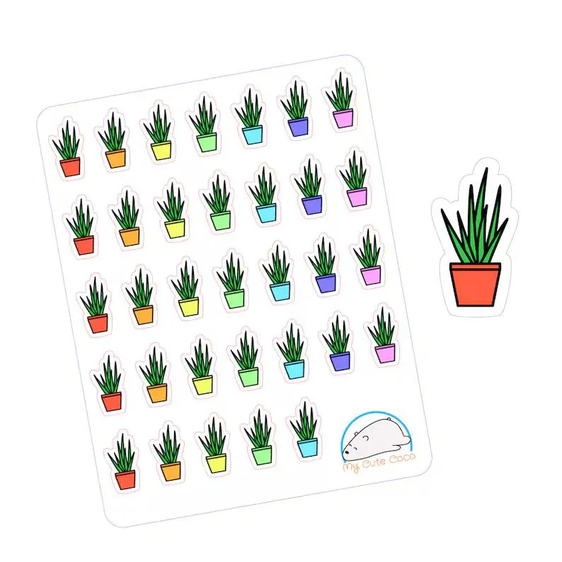 Cute Aloe Vera Plant Planner Stickers - Adorable Succulent Decals for Scrapbooks, Journals, Diaries, Projects, and Creative Crafts