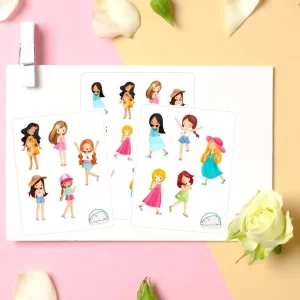 Cute Girl Planner Stickers - Adorable Summer-Themed Icons for Scrapbooks, Journals, Diaries, Crafts, Embellishments, and Organizers