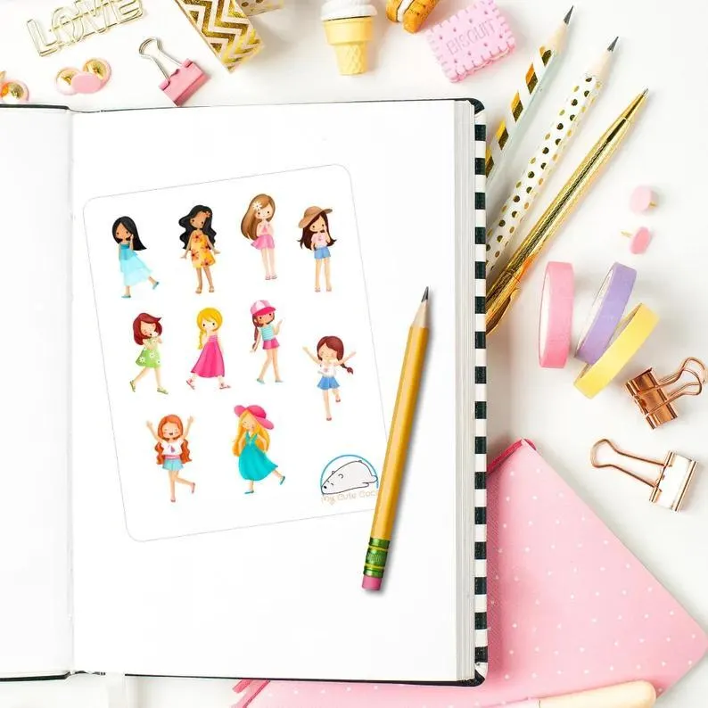 Cute Girl Planner Stickers - Adorable Summer-Themed Icons for Scrapbooks, Journals, Diaries, Crafts, Embellishments, and Organizers - Image 4