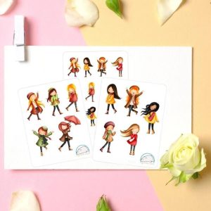 Adorable Girl Planner Stickers - Cute Fall-Themed Decals for Scrapbooking, Journaling, Crafting, Organizing, and Decorating