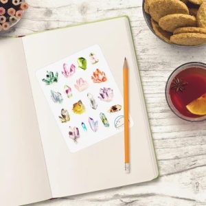 Watercolor Crystal Planner Stickers - Creative Mineral Decals for Scrapbooking, Crafting, Journaling, Organizing, and Decorating