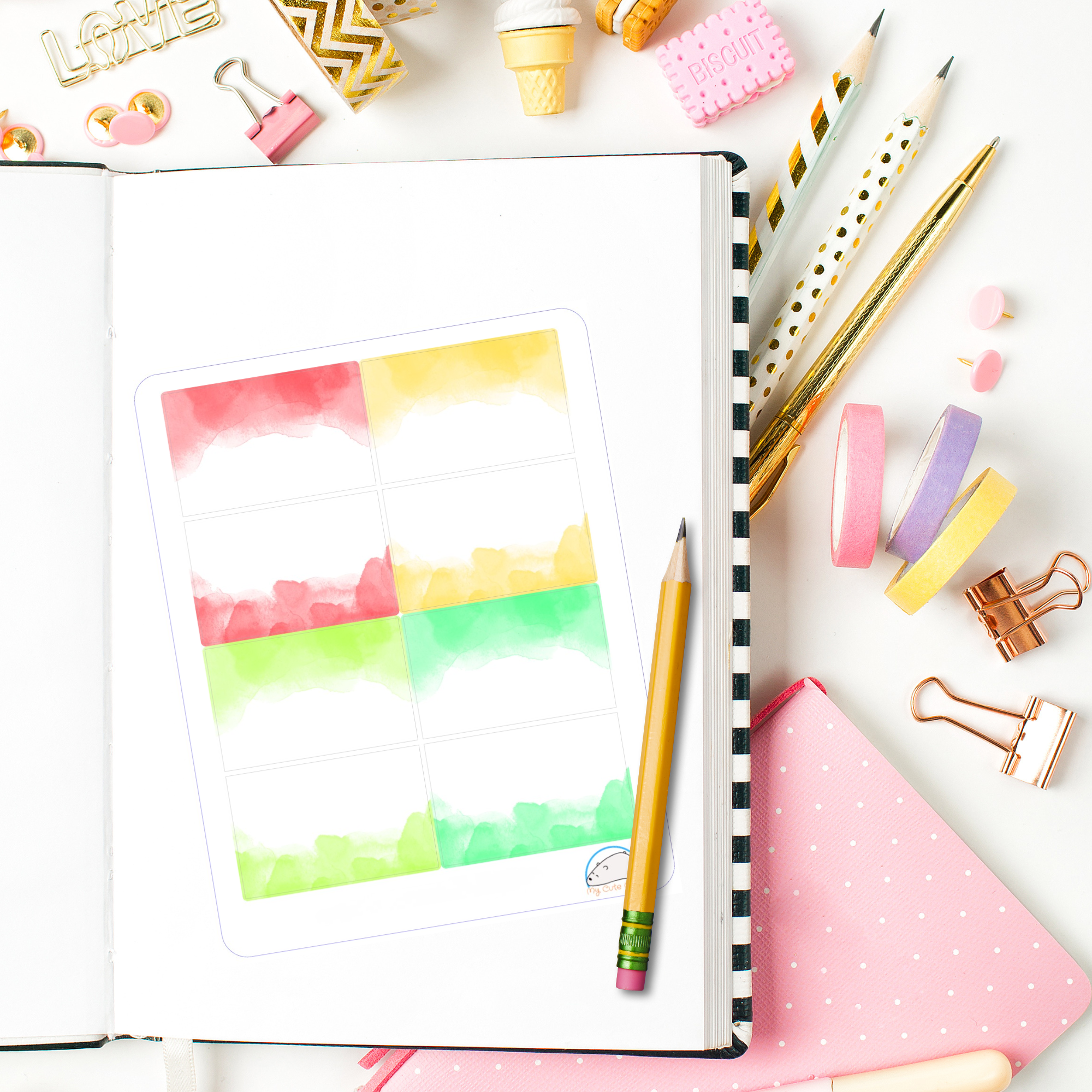 Watercolor Border Frames Planner Stickers | Colorful Box Decals for Scrapbooks, Organizers, Journals, Diaries, and Creative Crafts
