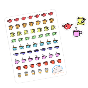 Cute Tea and Coffee Planner Stickers | Adorable Kitchen Item Icons for Scrapbooks, Diaries, Journals, Organization, Crafts, and Projects