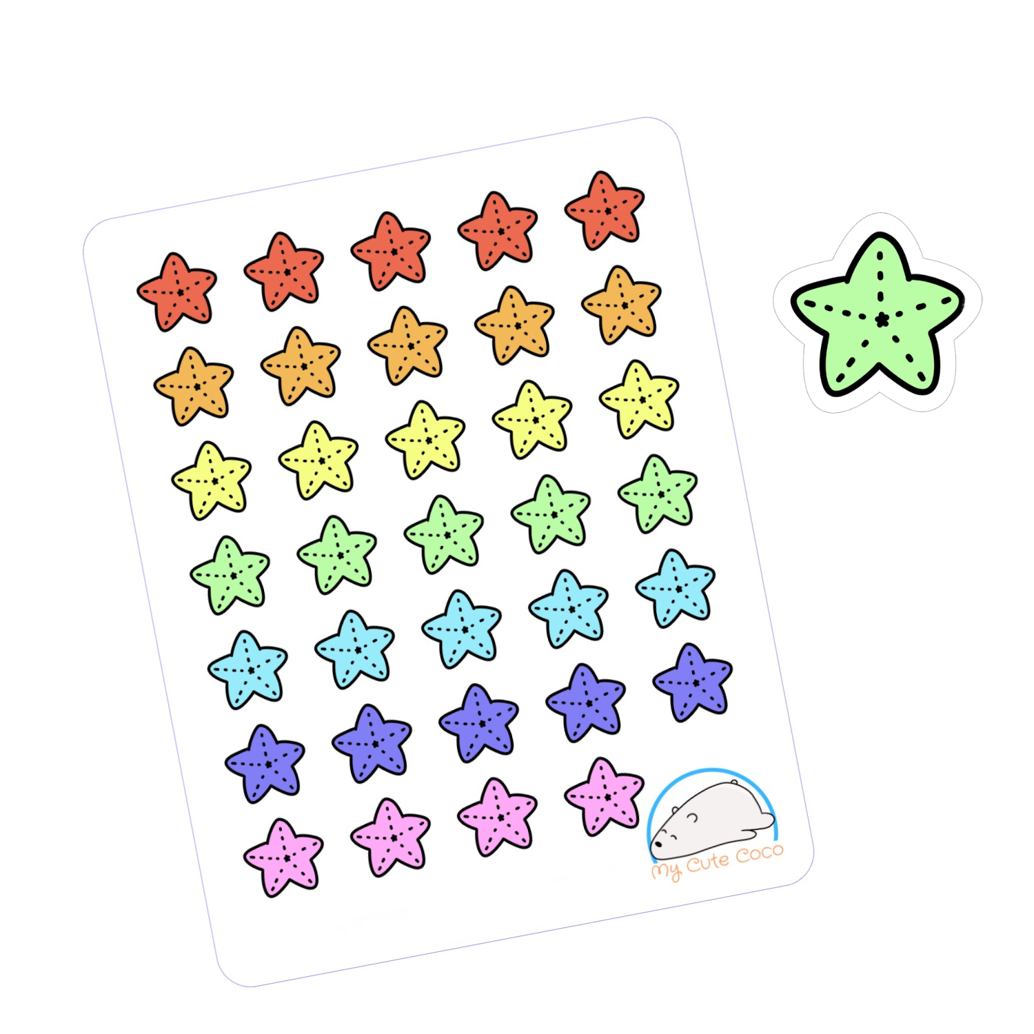 Adorable Starfish Planner Stickers | Cute Sea Animal Decals for Scrapbooks, Diaries, Journals, Crafts, and Creative Projects