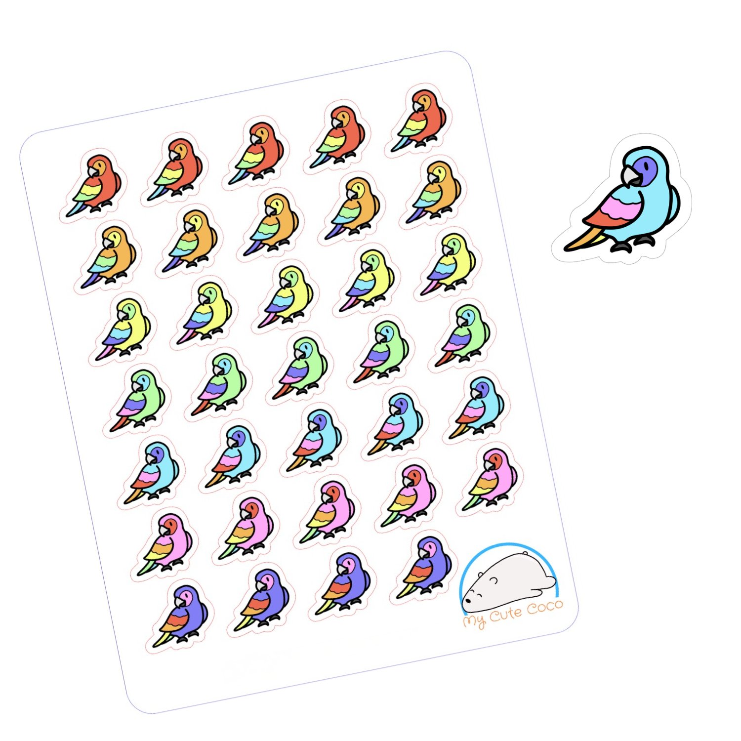 Adorable Macau Planner Stickers | Cute Wildlife Bird Icons for Scrapbooks, Diaries, Journals, Organization, Crafts, and Projects