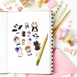 Adorable Halloween Cat Planner Stickers | Adorable Holiday-Themed Animal Icons for Scrapbooks, Organizers, Journals, Diaries, and Creative Crafts