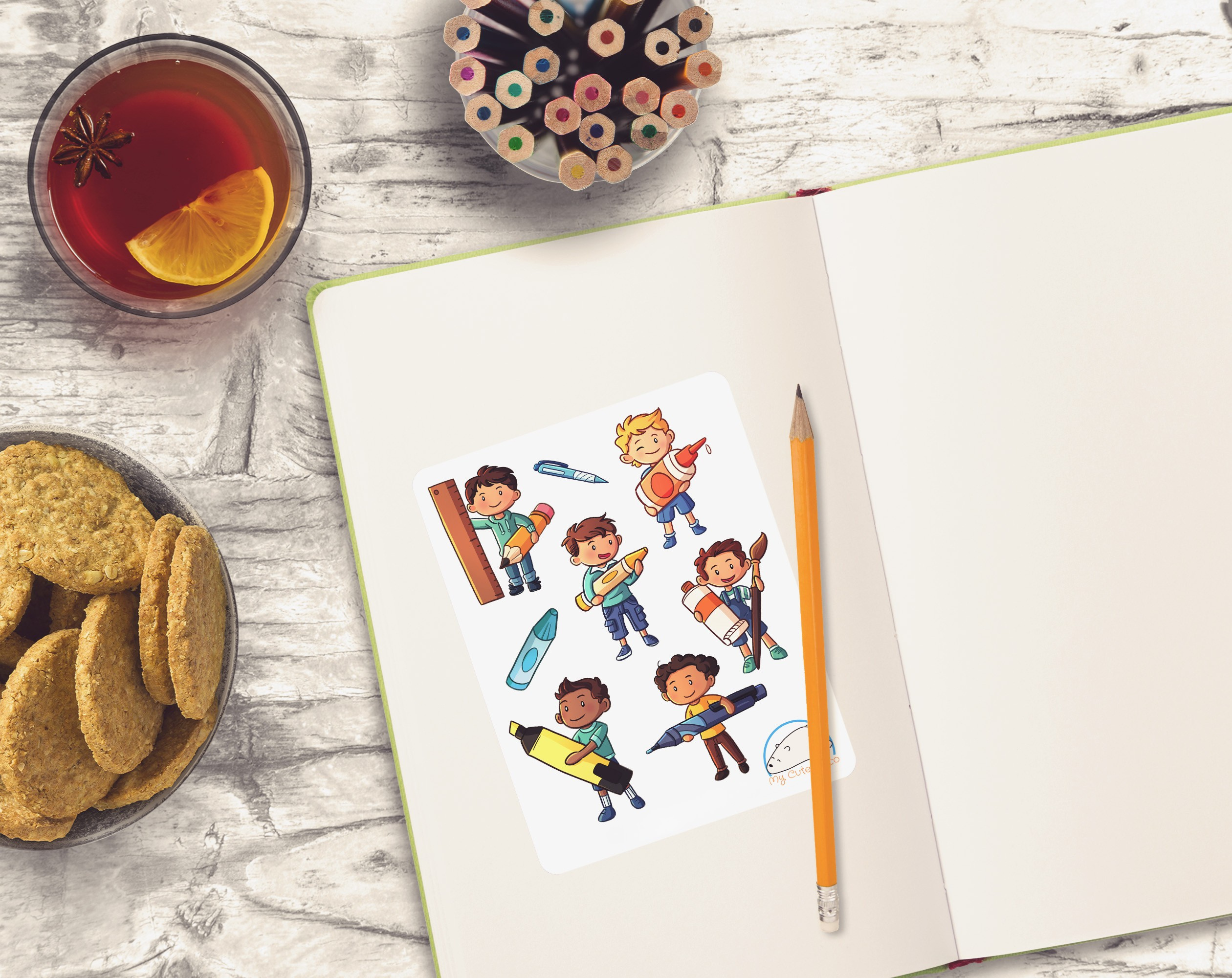 Cute Boys and School Supplies Planner Stickers | Adorable People and Stationery Icons for Scrapbooks, Diaries, Journals, Organization, Crafts, and Projects