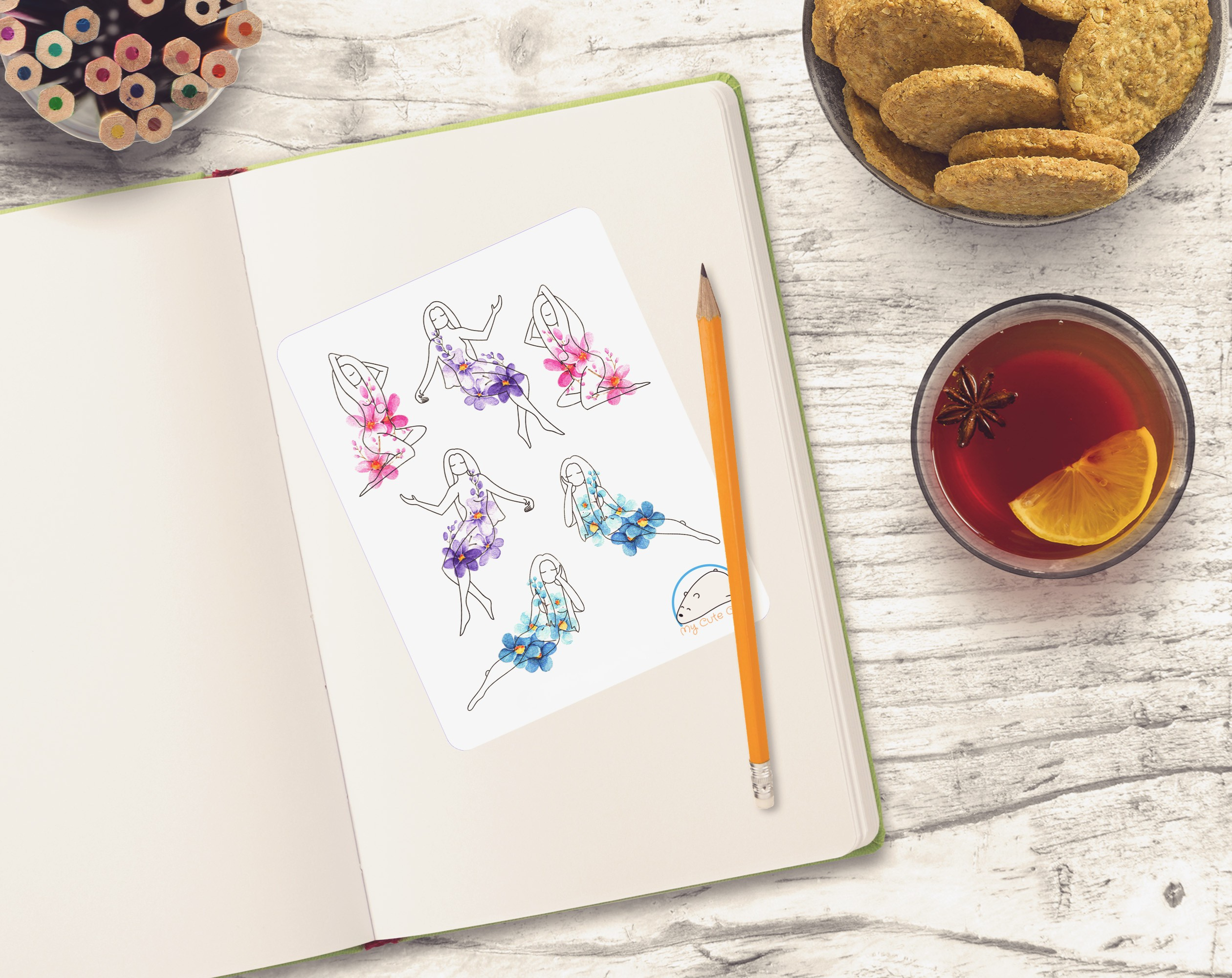 Vibrant Flower Spirits Planner Stickers | Creative Floral Decals for Scrapbooks, Organizers, Diaries, Journals, & Creative Projects