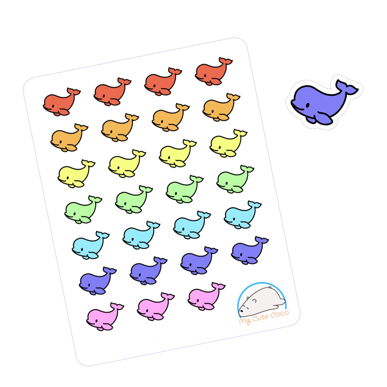 Adorable Beluga Whale Planner Stickers | Cute Underwater Animal Decals for Scrapbooking, Journaling, Crafting, and Organizing