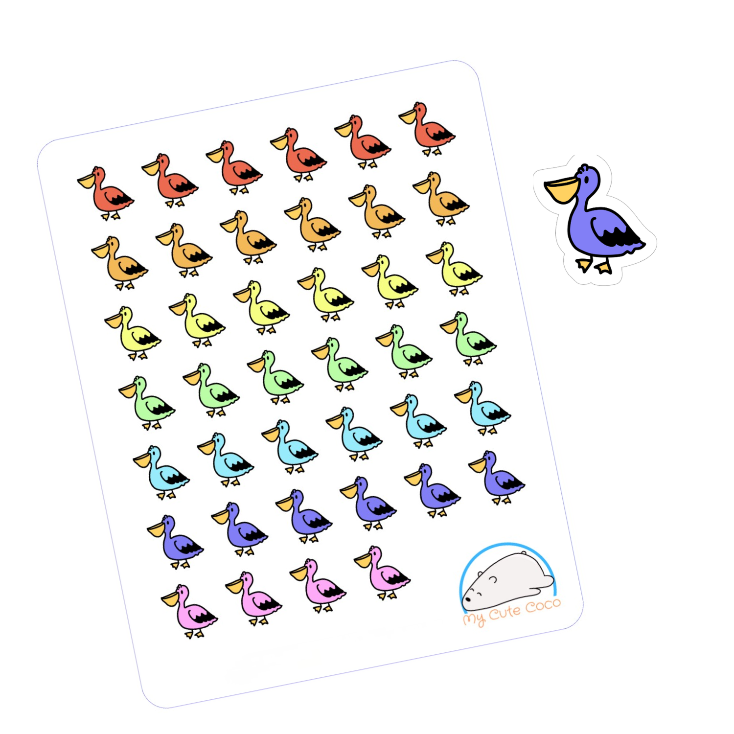 Adorable Pelican Planner Stickers | Cute Wild Animal Decals for Scrapbooks, Diaries, Journals, Crafts, and Creative Projects