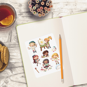 Cute Girl Artists Planner Stickers | Adorable People Decals for Scrapbooking, Organizing, Journaling, and Crafting