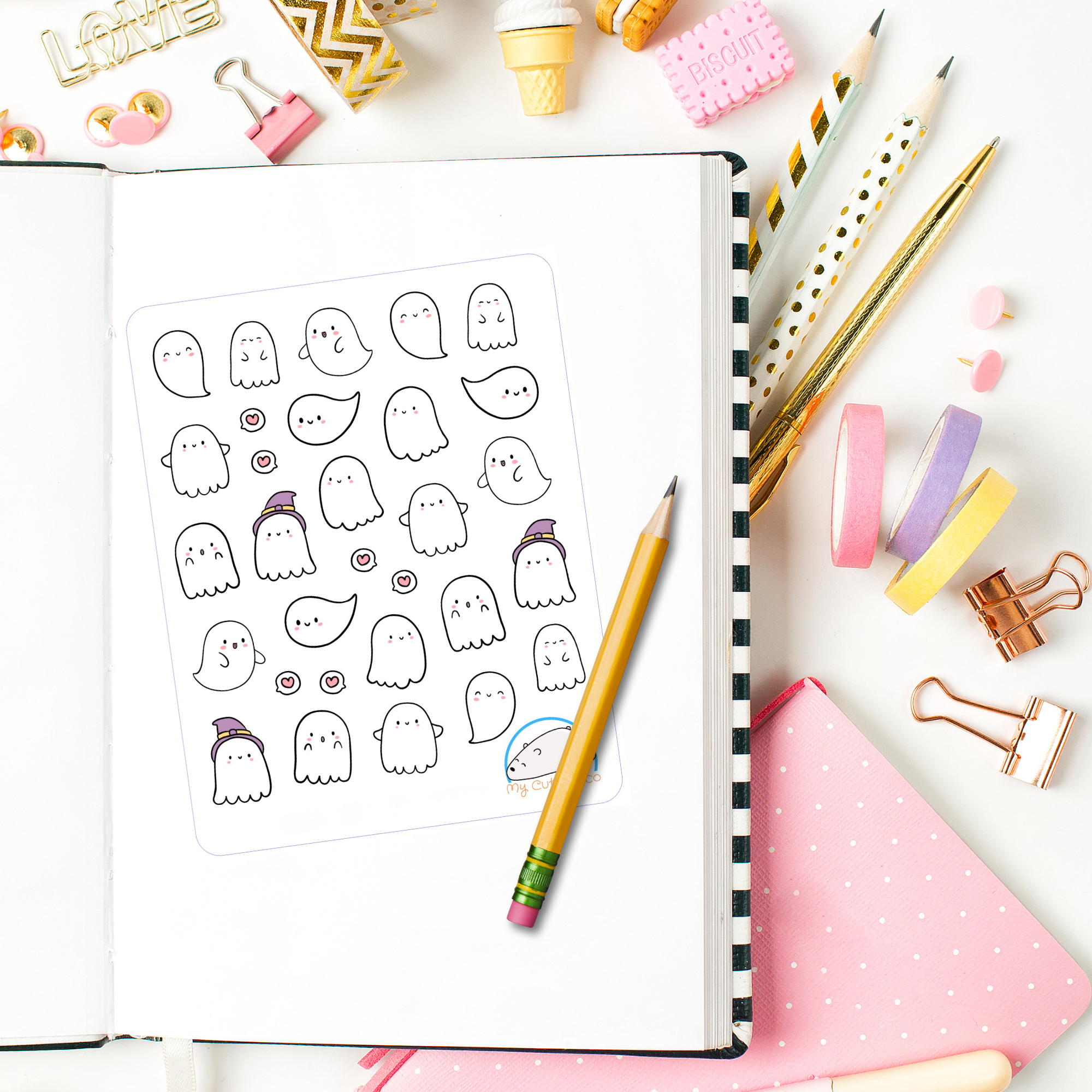 Cute Halloween Ghosts Planner Stickers | Adorable Holiday-Themed Icons for Scrapbooks, Journals, Diaries, Crafts, Embellishments, and Organizers - Image 2