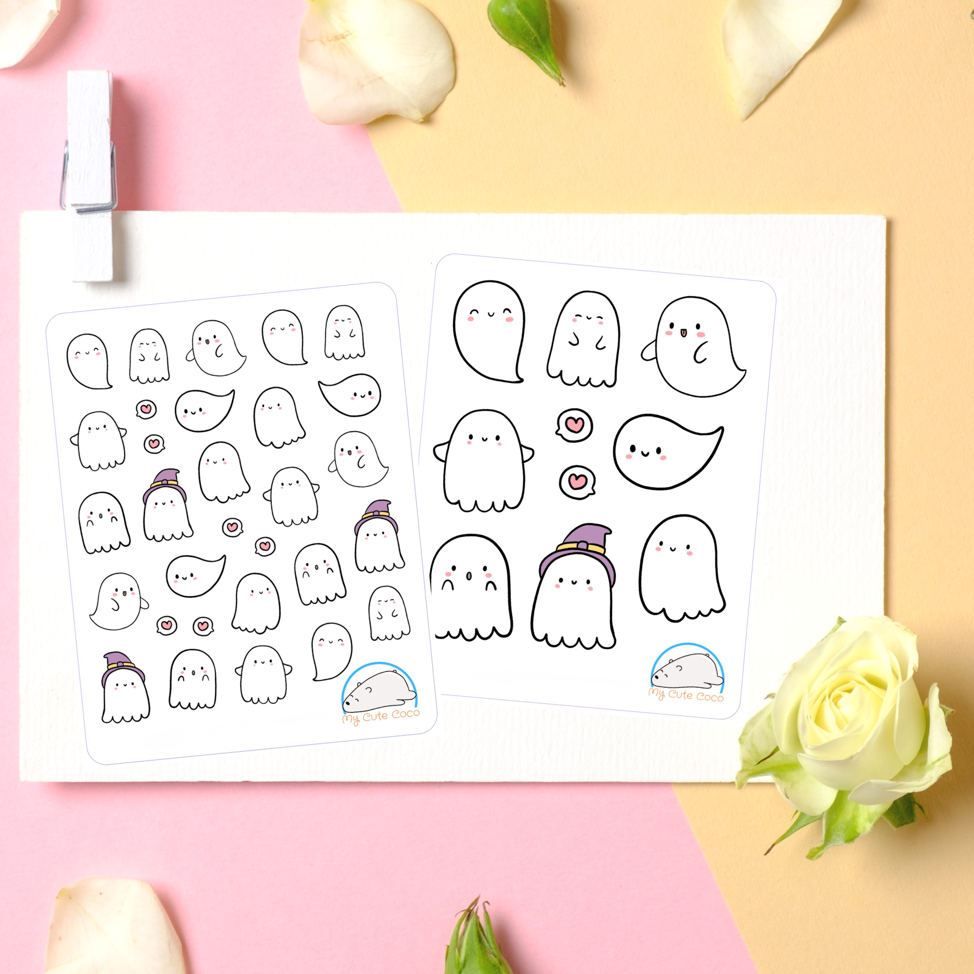 Cute Halloween Ghosts Planner Stickers | Adorable Holiday-Themed Icons for Scrapbooks, Journals, Diaries, Crafts, Embellishments, and Organizers