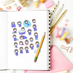 Adorable Little Girl in Purple Planner Stickers | Cute Girl Decor for Scrapbooks, Diaries, Journals, Organization, Crafts, and Projects