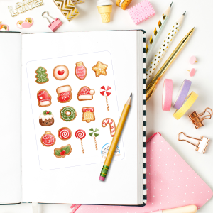 Colorful Christmas Cookies Planner Stickers | Creative Holiday-Themed Food Icons for Scrapbooks, Diaries, Journals, Organization, Crafts, and Projects