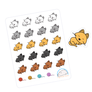 Cute Hand-Drawn Cat Planner Stickers | Adorable Pet Yawning Decals for Scrapbooks, Organizers, Journals, Diaries, and Creative Crafts