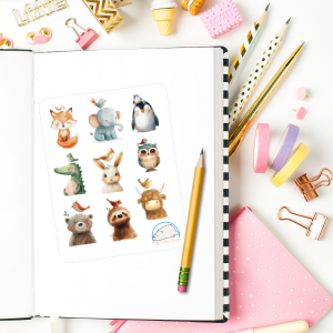 Adorable Animal with Birds Planner Stickers | Cute Animal Icons for Scrapbooks, Diaires, Journals, Organization, Crafts, and Projects