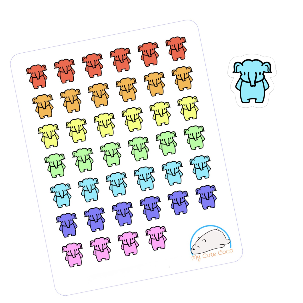 Adorable Elephant Planner Stickers | Cute Wild Animal Decals for Scrapbooks, Diaries, Journals, Crafts, and Creative Projects