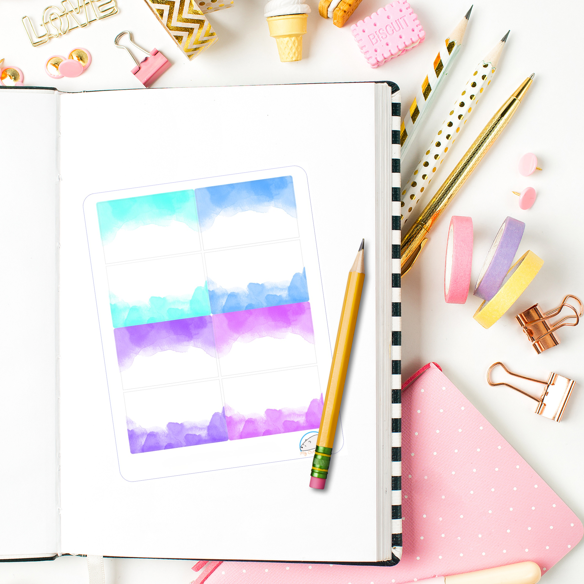 Watercolor Border Frames Planner Stickers | Colorful Box Decals for Scrapbooks, Organizers, Journals, Diaries, and Creative Crafts - Image 2