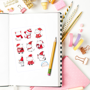 Cute Christmas Cat Planner Stickers | Adorable Pet Animal Holiday-Themed Decals for Scrapbooks, Diaries, Journals, Organization, Crafts, and Projects